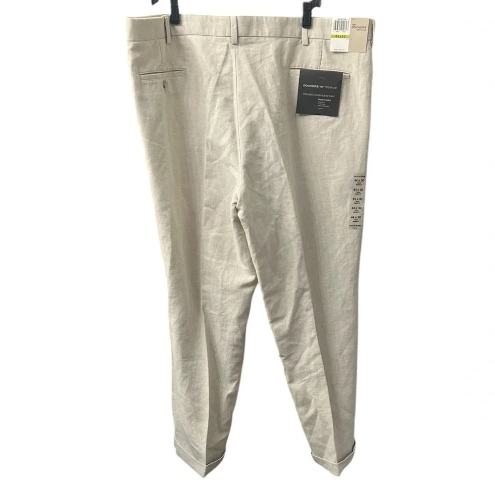 NWT Dockers Linen Blend Pleated Straight Leg Trousers light beige size 44 x 30